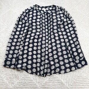 Banana Republic Polka Dot Blouse Women M Navy Pintuck Chiffon Office Career Work